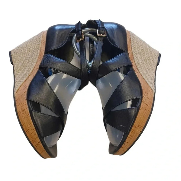 Cole Haan Espadrilles Wedge Black Sling  back Sandals Size 10.5 - Picture 3 of 7